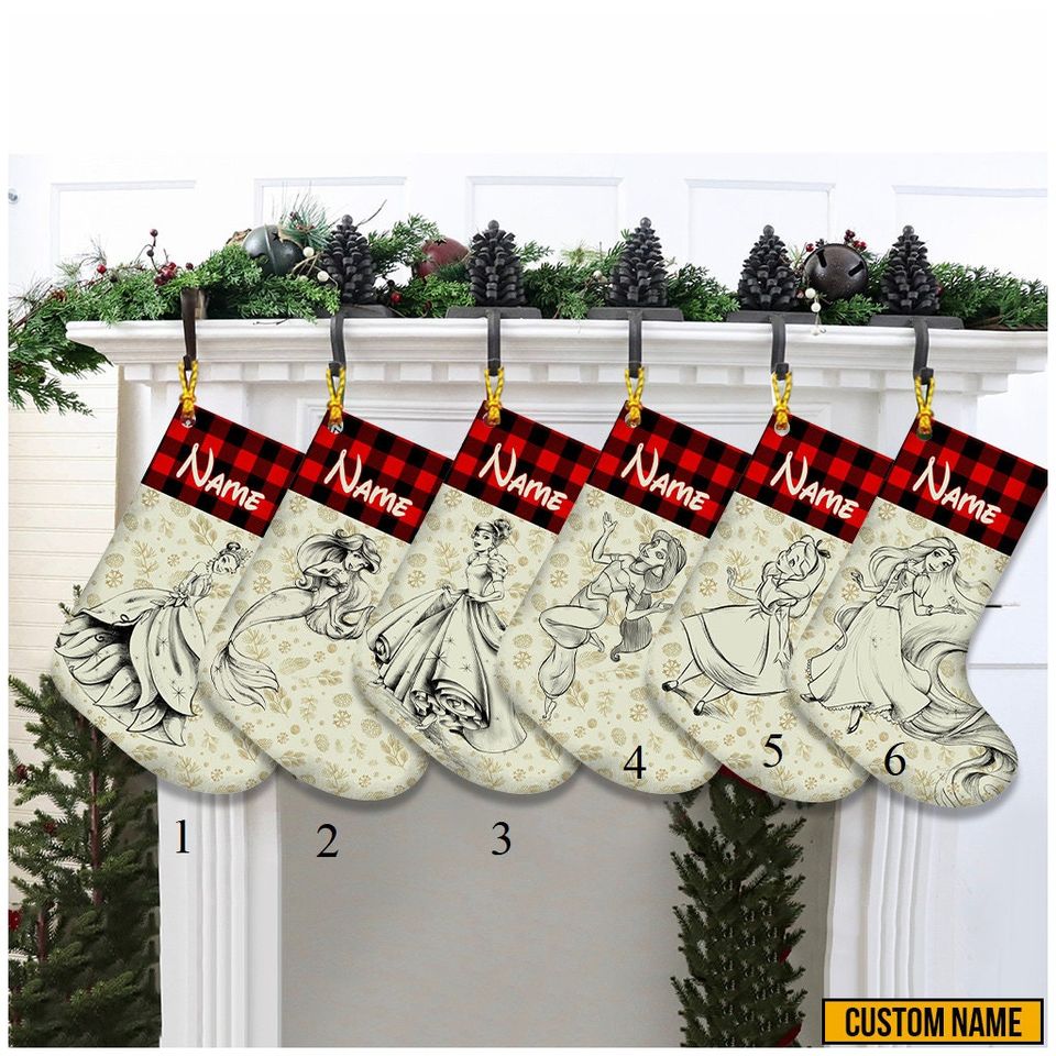 Disney Princess Characters Stocking, Personalized Stocking With Name