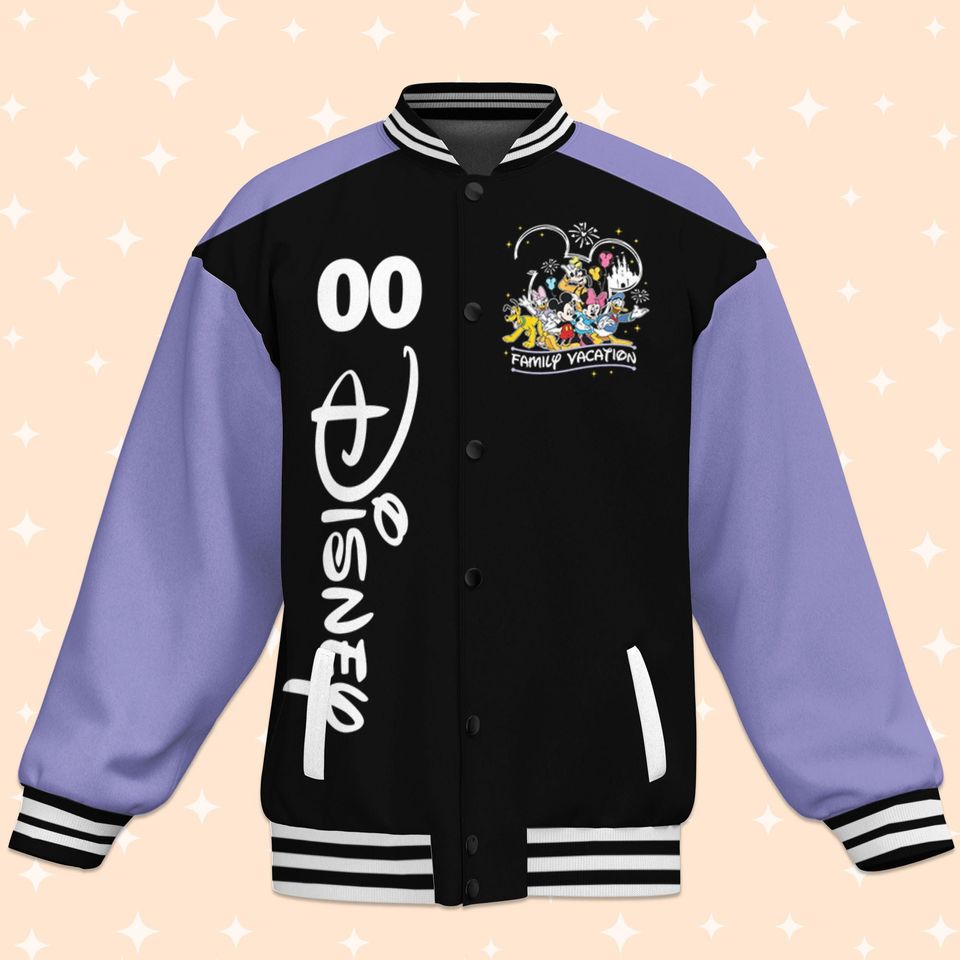 Custom Disney Trip Purple Varsity Jacket, Adult Varsity Jacket