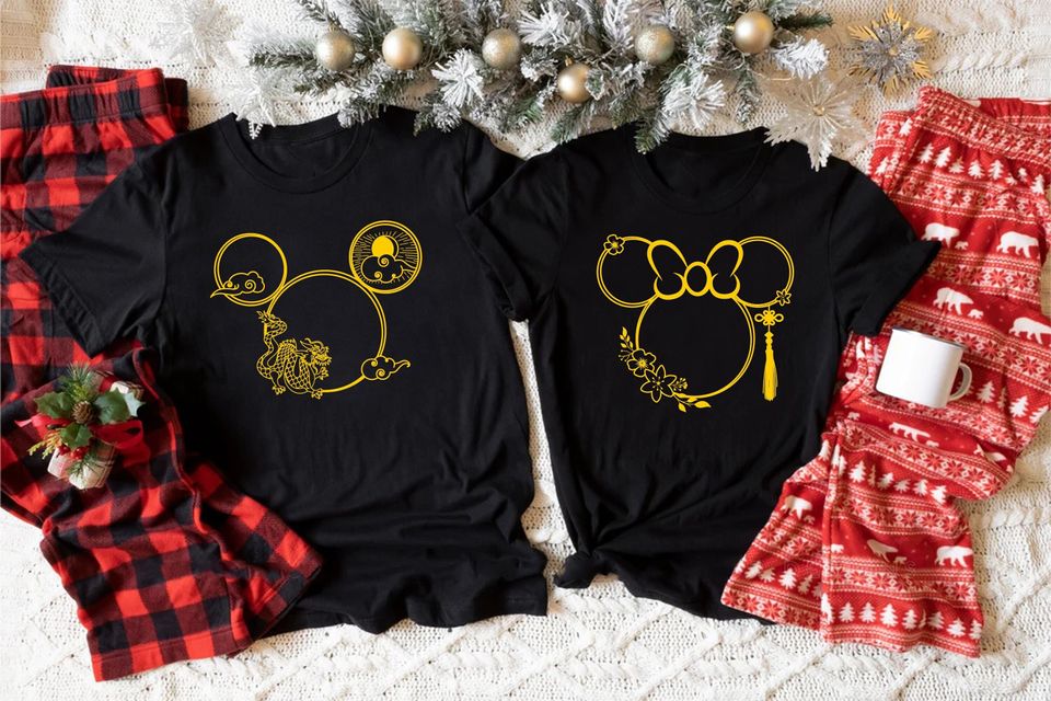 Chinese New Year Dragon Disney Shirt,2024 New Year Minnie And Mickey Head T-shirt