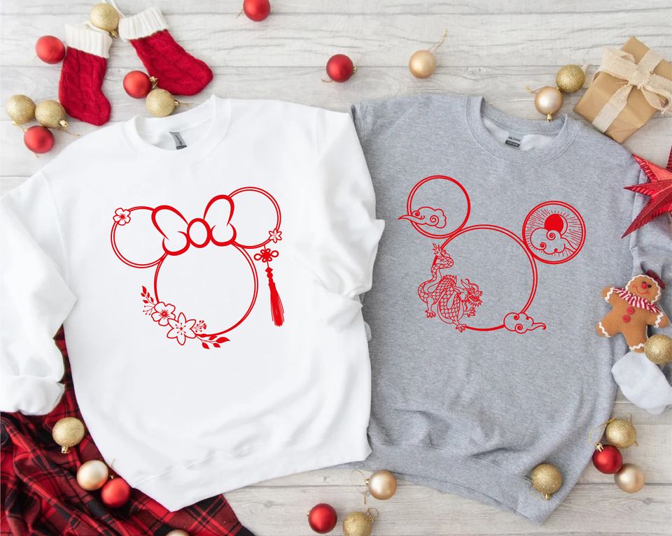 Chinese New Year Dragon Disney Shirt,2024 New Year Minnie And Mickey Head T-shirt