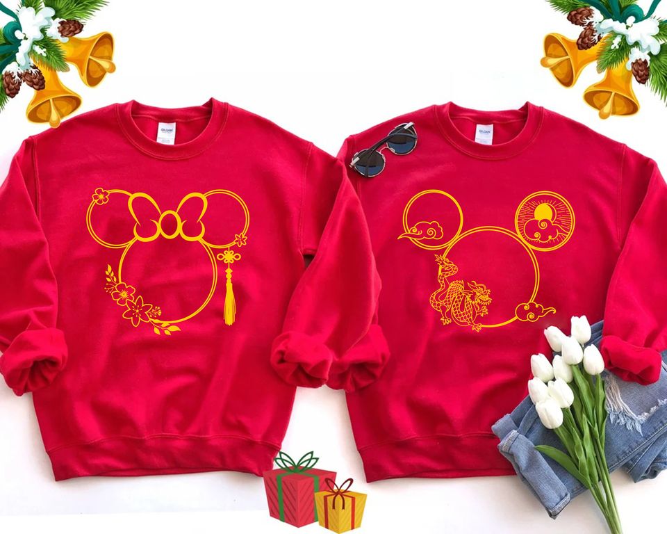 Chinese New Year Dragon Disney Shirt,2024 New Year Minnie And Mickey Head T-shirt