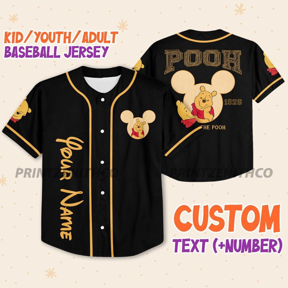 Personalize Disney Winnie The Pooh, Matching Baseball Jersey Custom Jersey