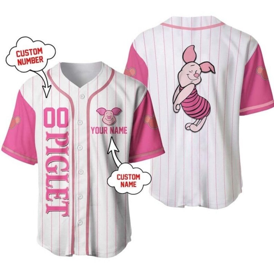 Cute Piglet Winnie The Pooh Pink Disney Baseball Jersey