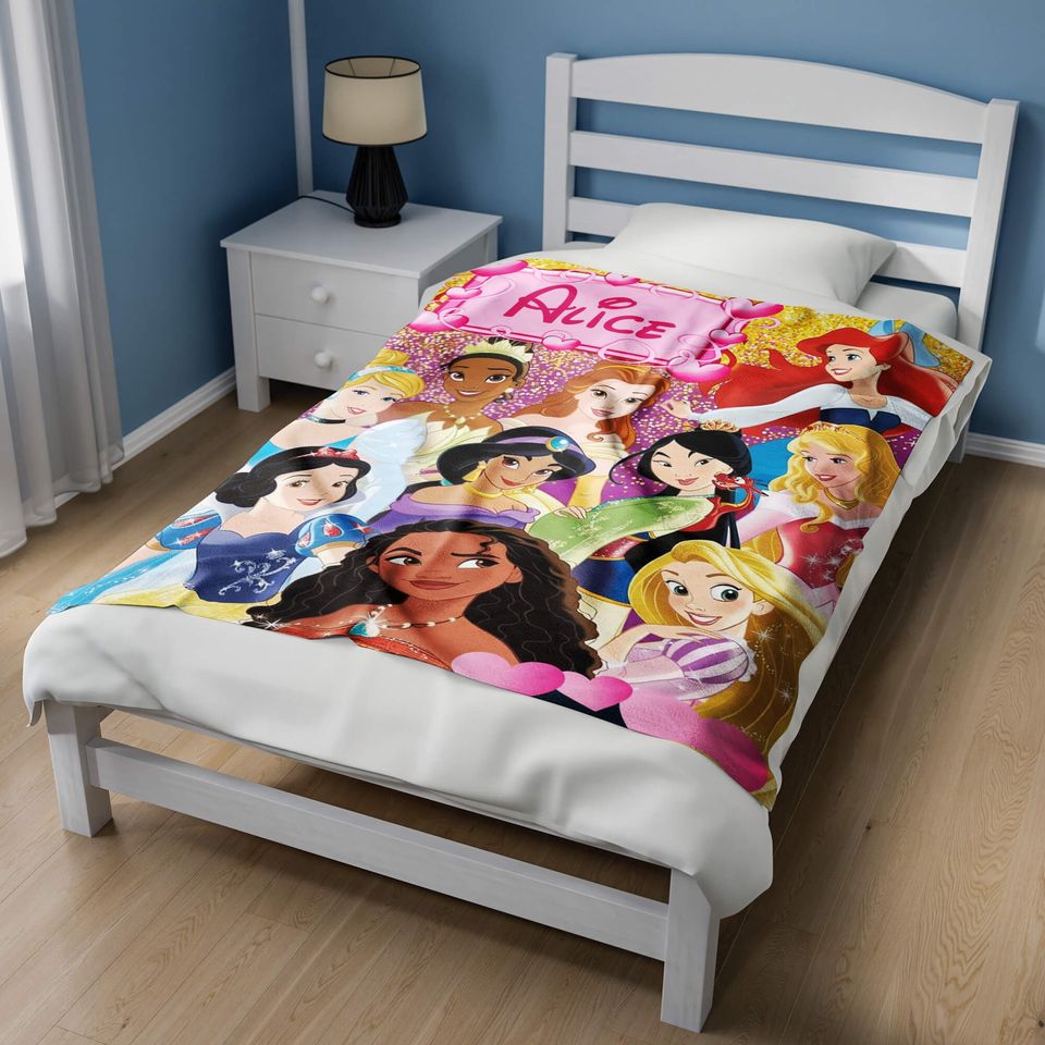 Personalized Name Disney Princess Blanket, Magic Kingdom Fleece Blanket