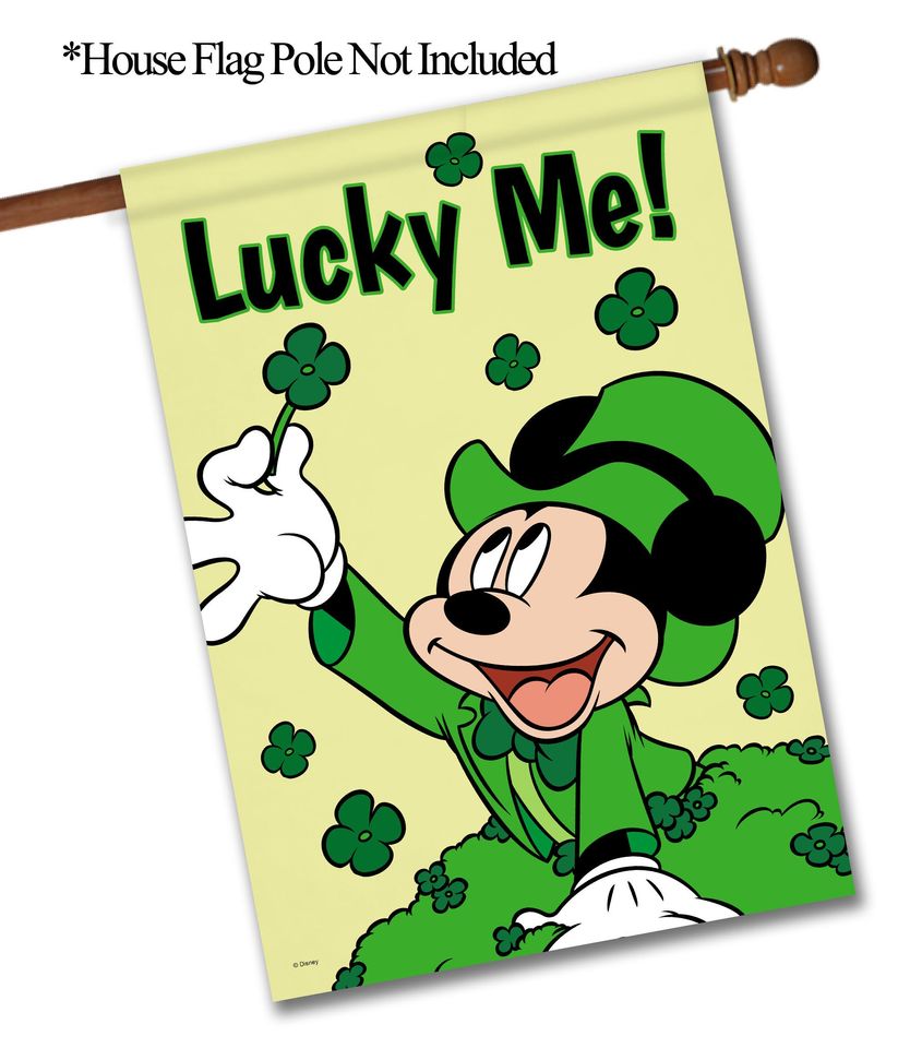 Disney Mickey Mouse Happy St Patrick's Day Garden Flag, Shamrock Flag, Lucky Flag