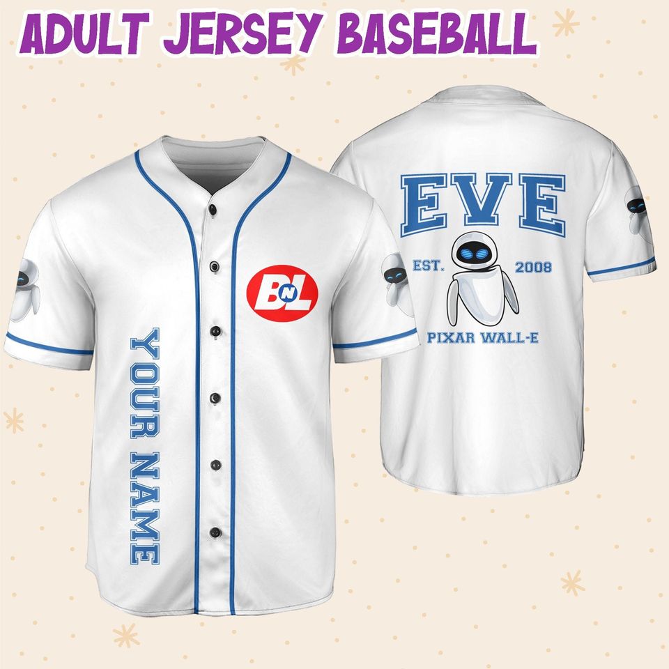 Personalized Disney Pixar WALL-E EVE Vintage Characters Custom 3D Disney Baseball Jersey
