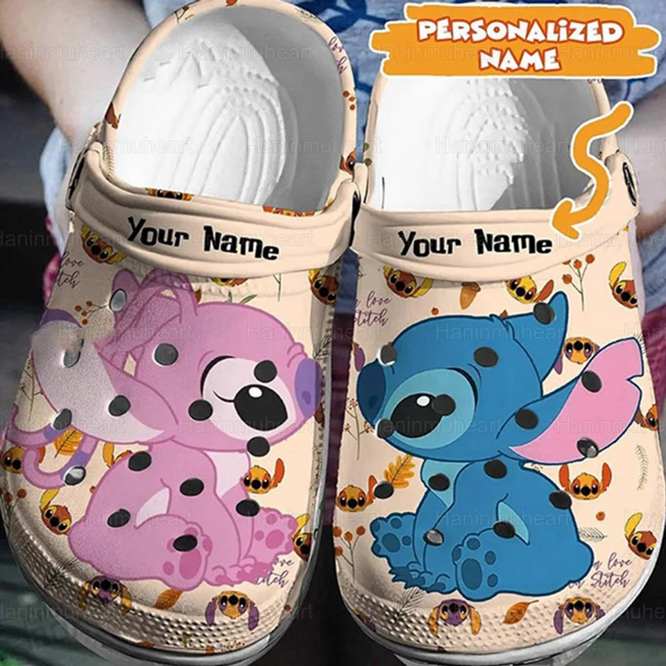 Personalized Stitch And Angel Disney Clogs, Cartoon Slippers, Cartoon Clogs Shoes