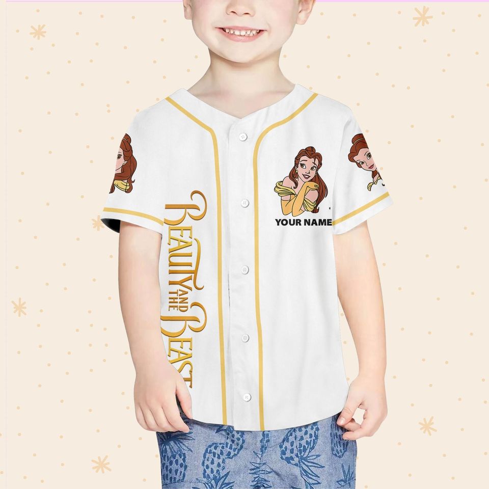 Custom Disney Beauty and the Beast Belle Simple White, Custom Disney Baseball Jersey