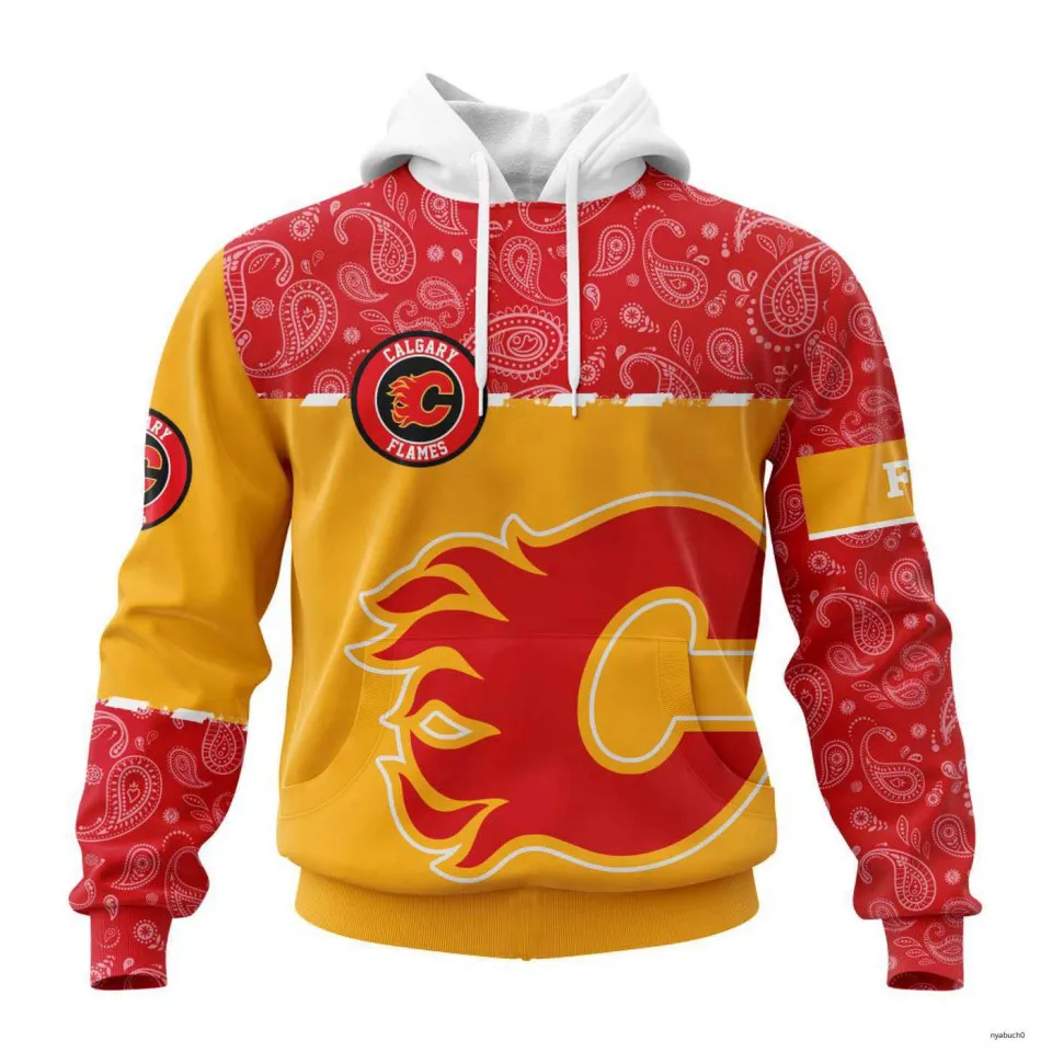 Personalized Calgary Flames Hoodie Pullover Paisley Hockey Apparel
