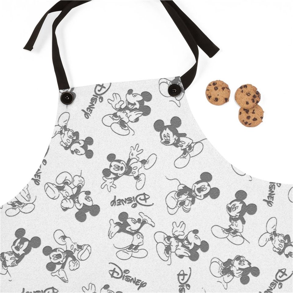 Disney Apron, Black and White Mickey Mouse apron, Cooking apron