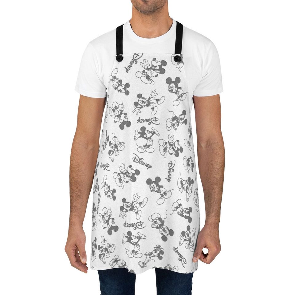 Disney Apron, Black and White Mickey Mouse apron, Cooking apron