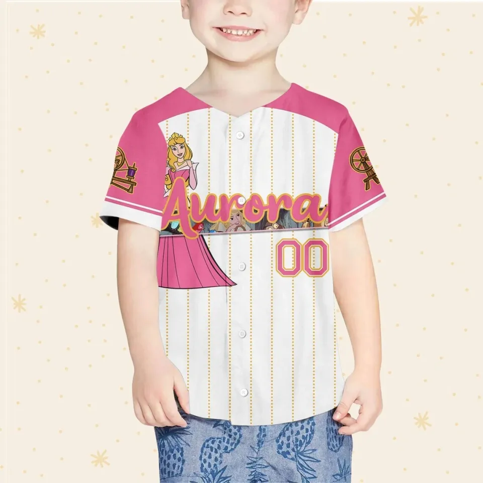 Custom Disney Princess Aurora Sleeping Beauty, Custom Kids,Youth Baseball Jersey