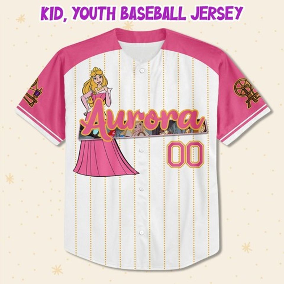 Custom Disney Princess Aurora Sleeping Beauty, Custom Kids, Baseball Jersey