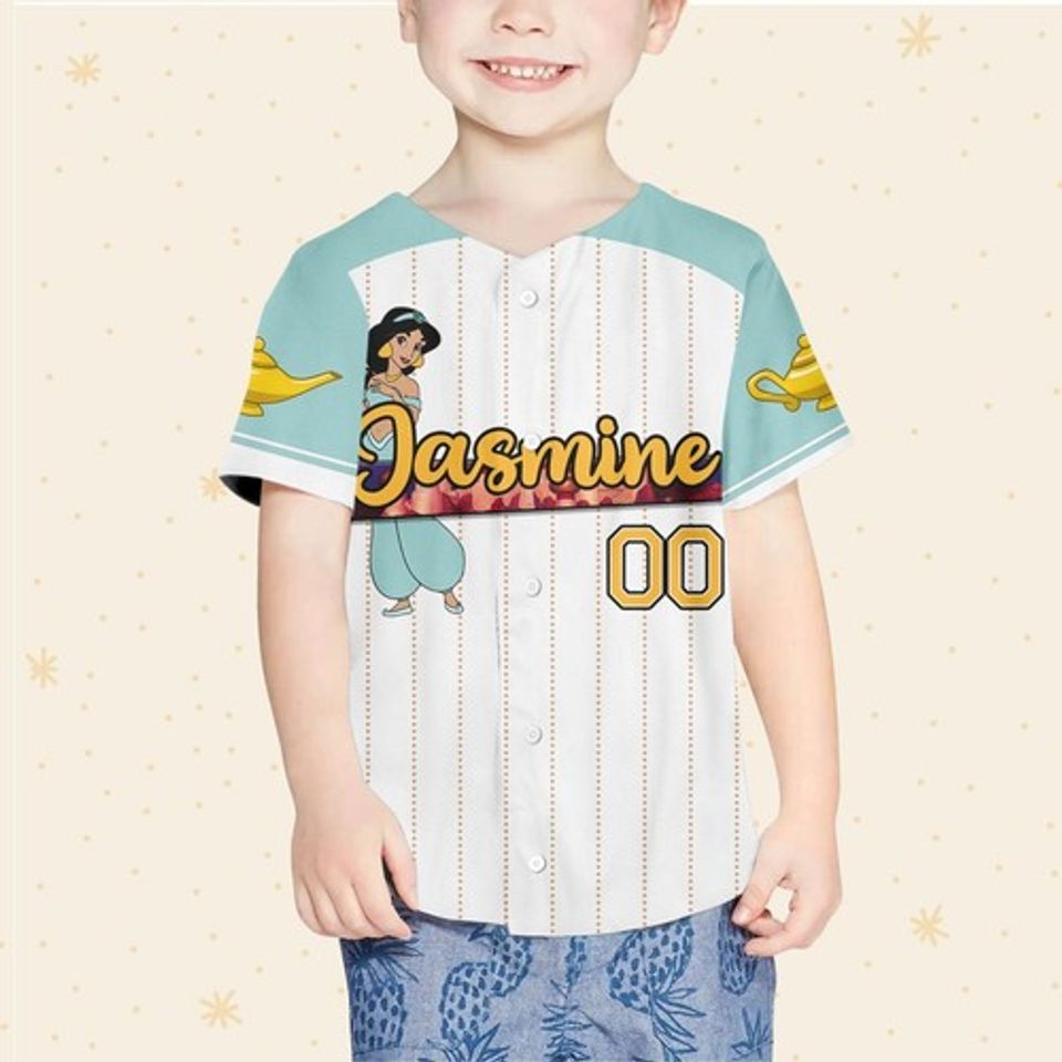 Custom Disney Princess Jasmine Aladdin, Custom Name Disney Game Baseball Jersey