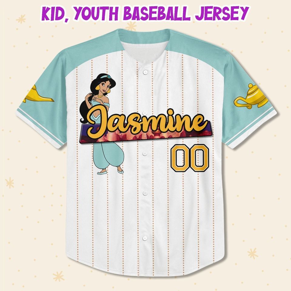 Custom Disney Princess Jasmine Aladdin, Custom Name Disney Game Baseball Jersey