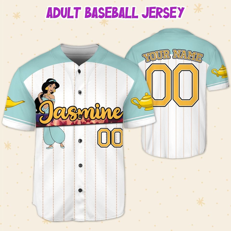 Custom Disney Princess Jasmine Aladdin, Custom Name Disney Game Baseball Jersey