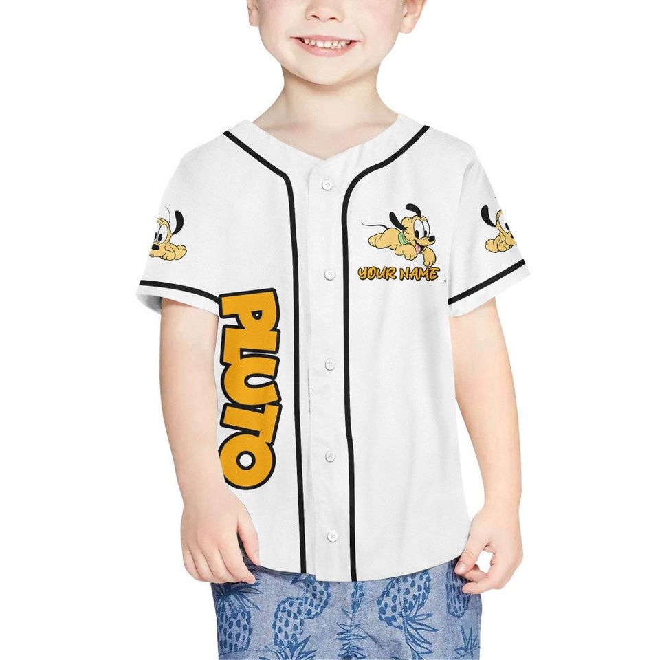 Personalize Disney Pluto Babi White Custom Kids, Youth, Adult Disney Baseball