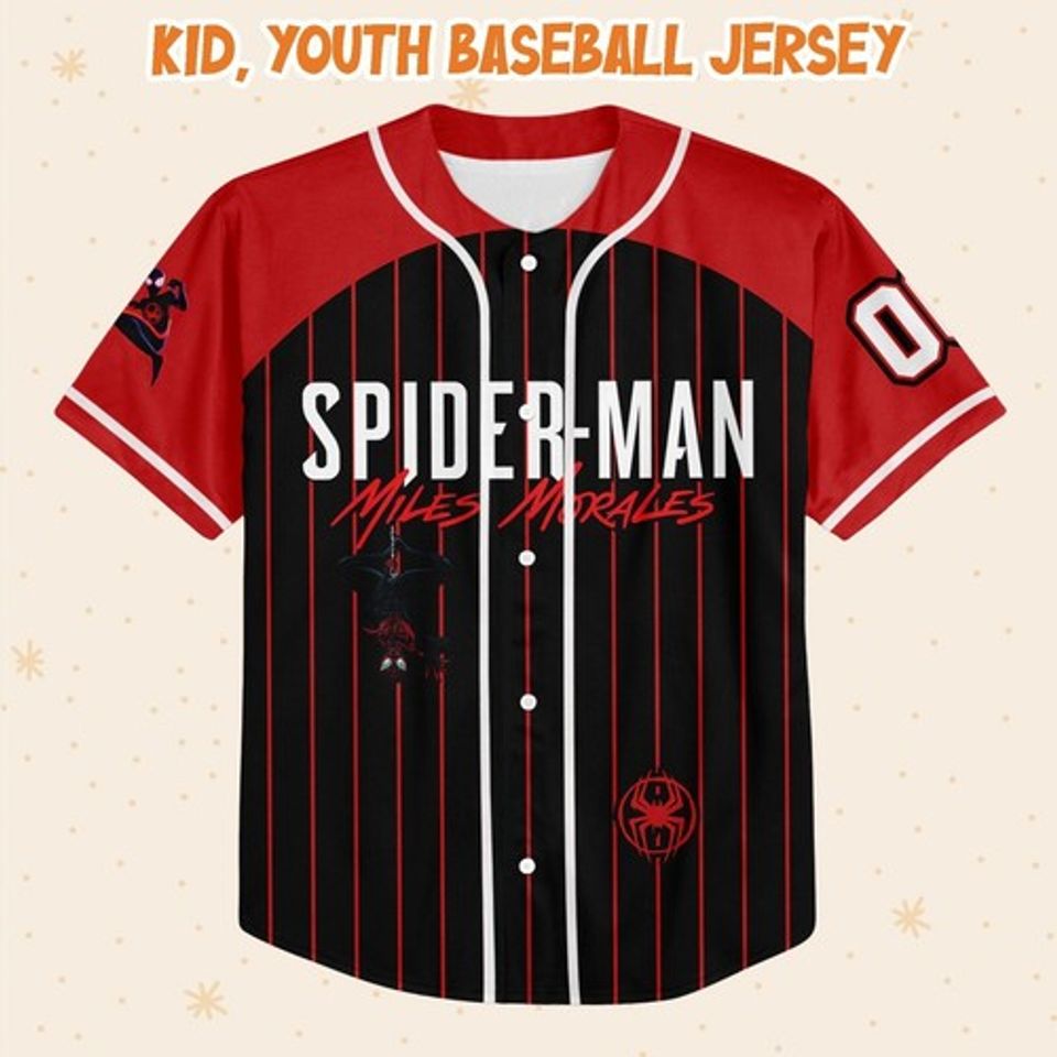 Personalize Spiderman Miles Morales Black Red, Custom Kid Disney Baseball Jersey