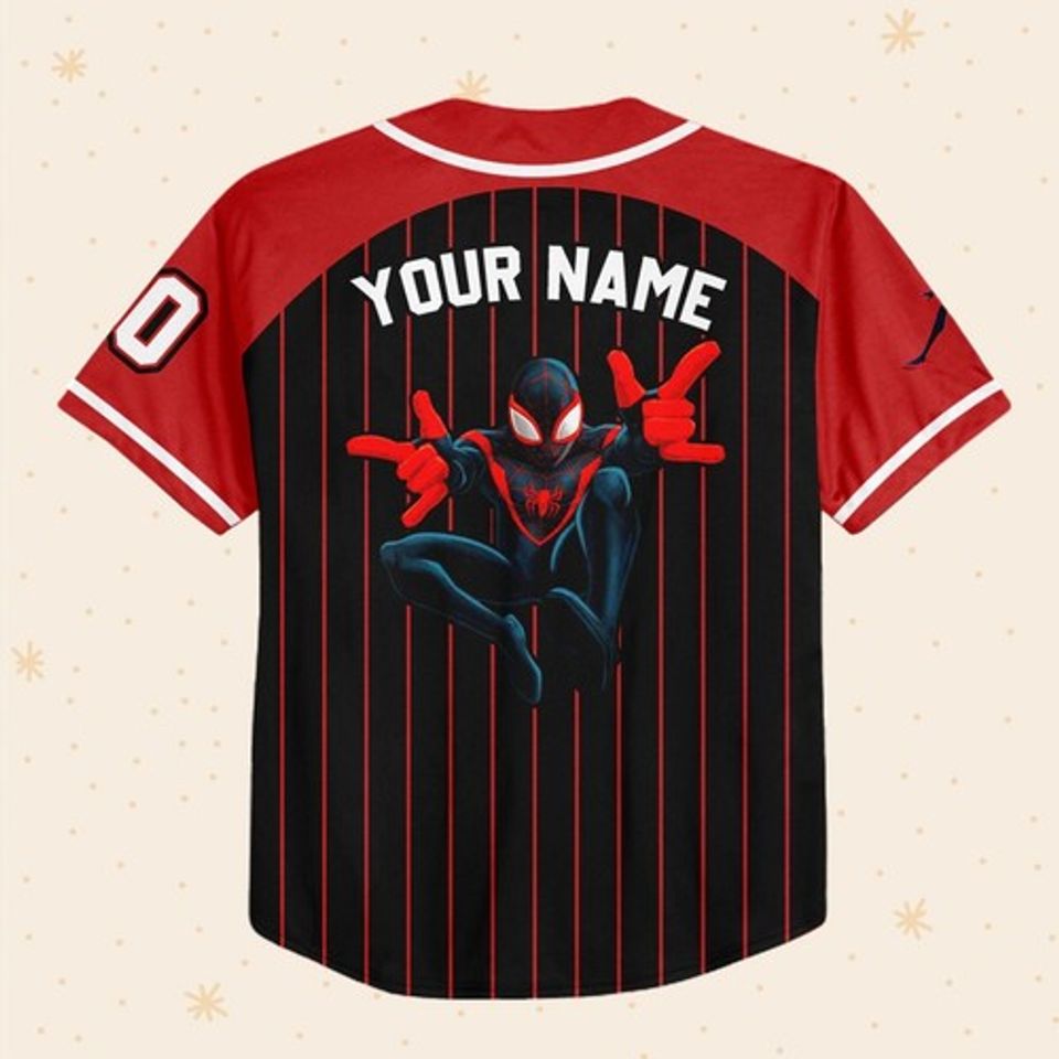 Personalize Spiderman Miles Morales Black Red, Custom Kid Disney Baseball Jersey