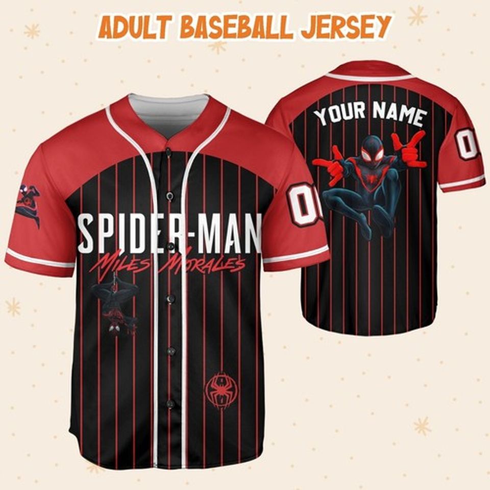 Personalize Spiderman Miles Morales Black Red, Custom Kid Disney Baseball Jersey