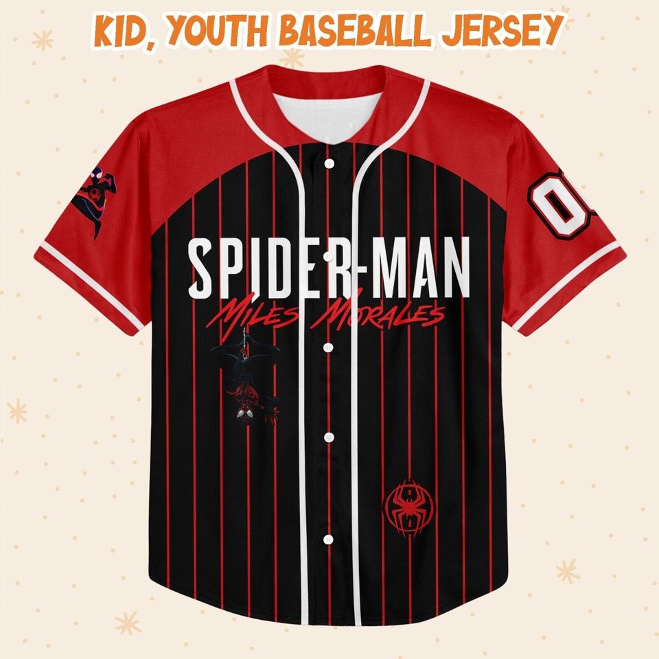 Personalize Spiderman Miles Morales Black Red, Custom Kid Disney Baseball Jersey