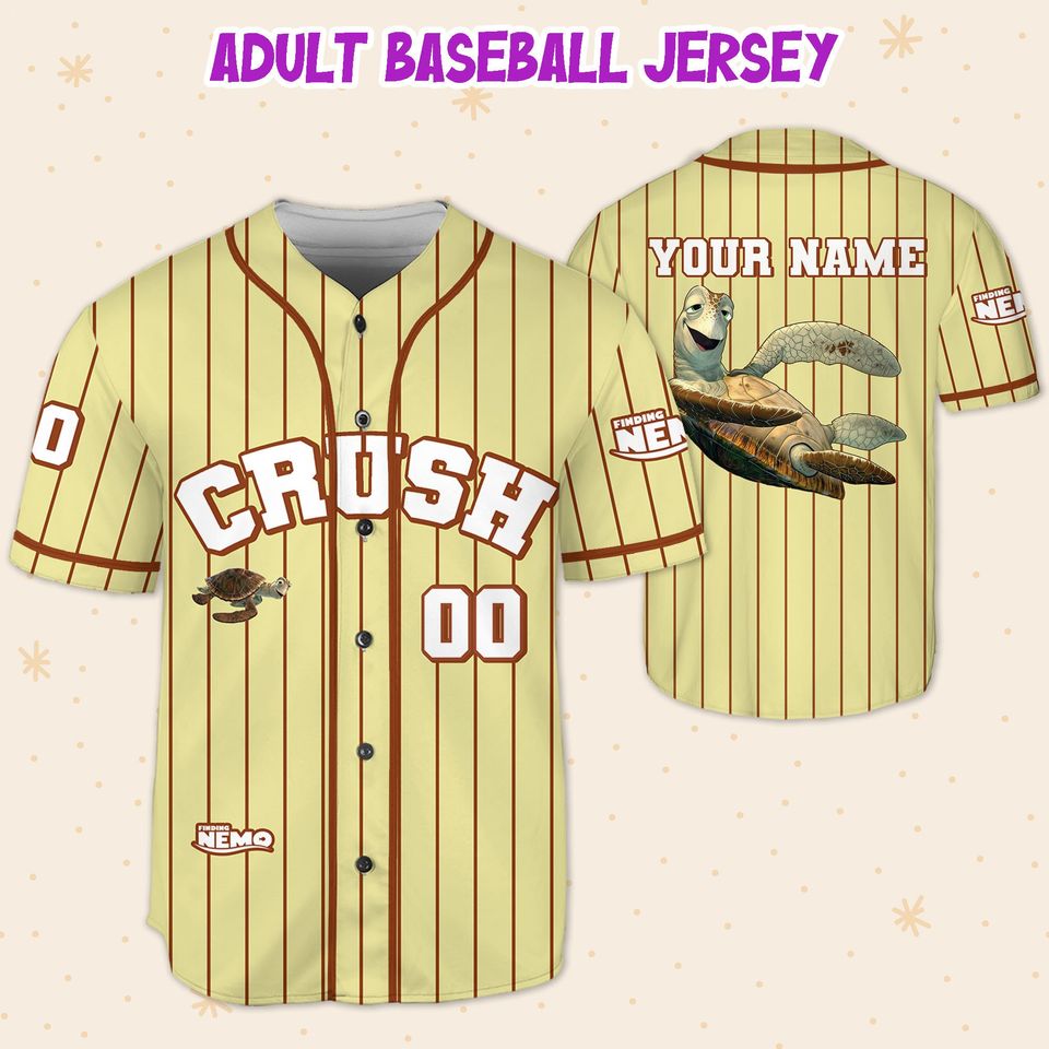Personalize Finding Nemo Crush Sea Turtle Jersey, Disney Baseball Jersey