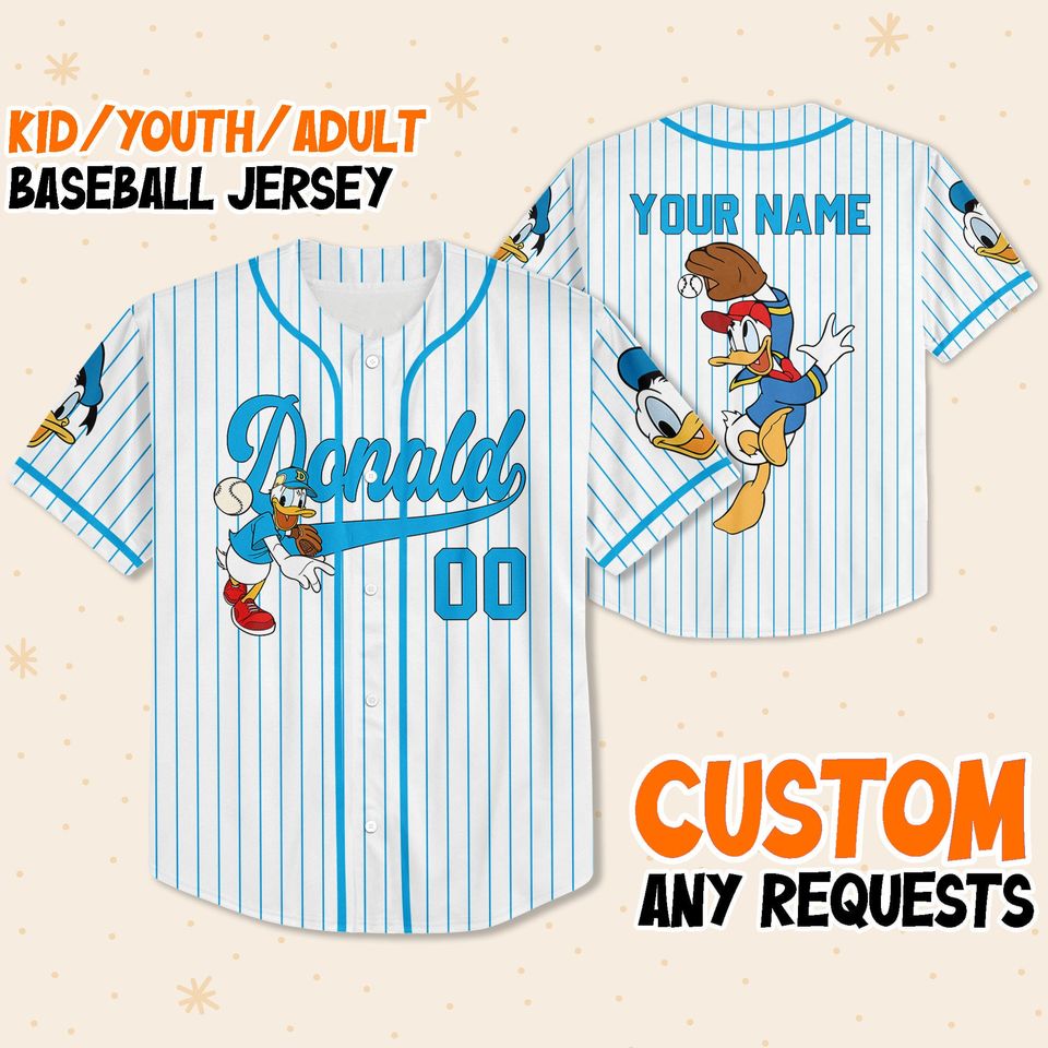 Personalize Disney Donald Duck Baseball Jersey, Personalized Disney Baseball