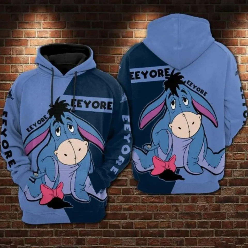 New Eeyore Donkey Raglan Disney Cartoon Graphic 3D Hoodie