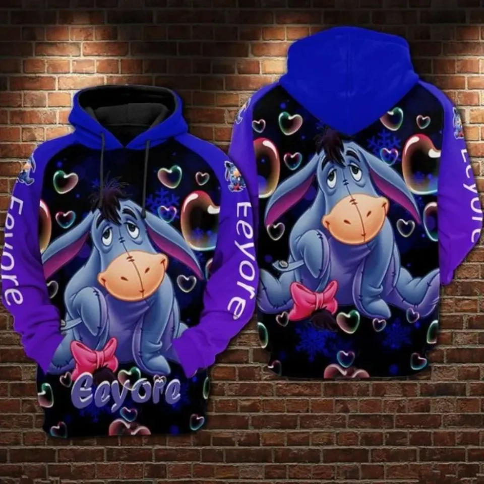 New Eeyore Donkey Raglan Disney Cartoon Graphic 3D Hoodie