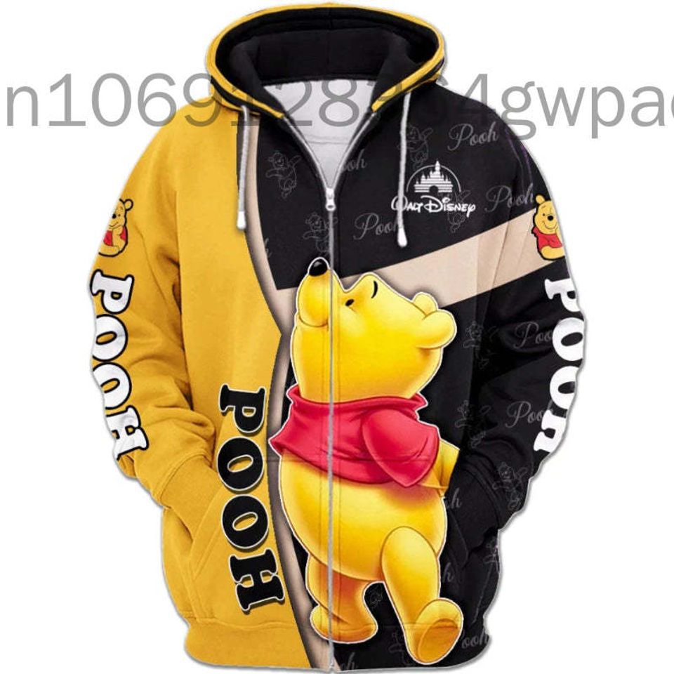 Disney Animation Winnie The Pooh 3D Zip Print Hoodie
