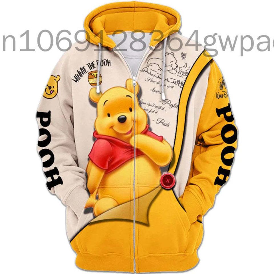 Disney Animation Winnie The Pooh 3D Zip Print Hoodie