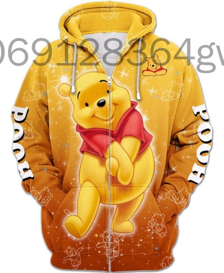 Disney Animation Winnie The Pooh 3D Zip Print Hoodie