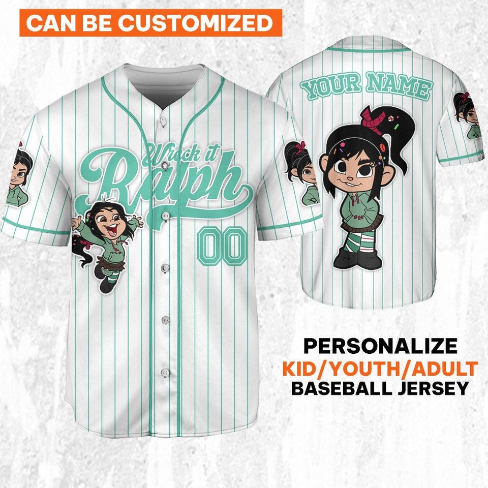 Personalized Disney Wreck it Ralph Vanellope Simple Stripe Baseball Jersey