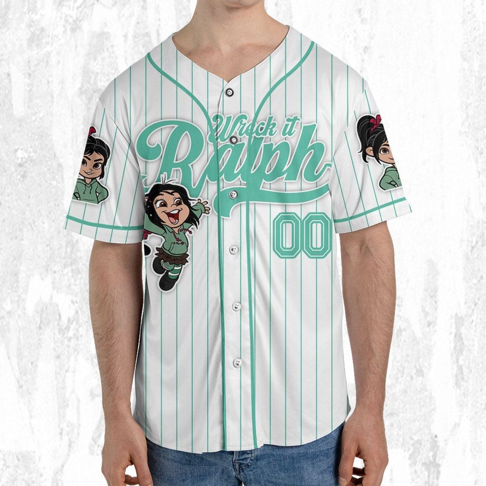 Personalized Disney Wreck it Ralph Vanellope Simple Stripe Baseball Jersey