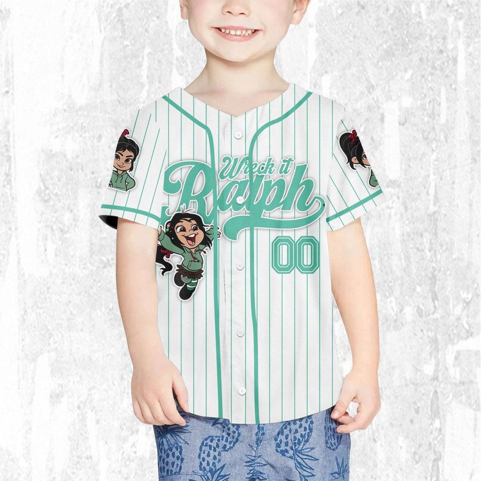 Personalized Disney Wreck it Ralph Vanellope Simple Stripe Baseball Jersey