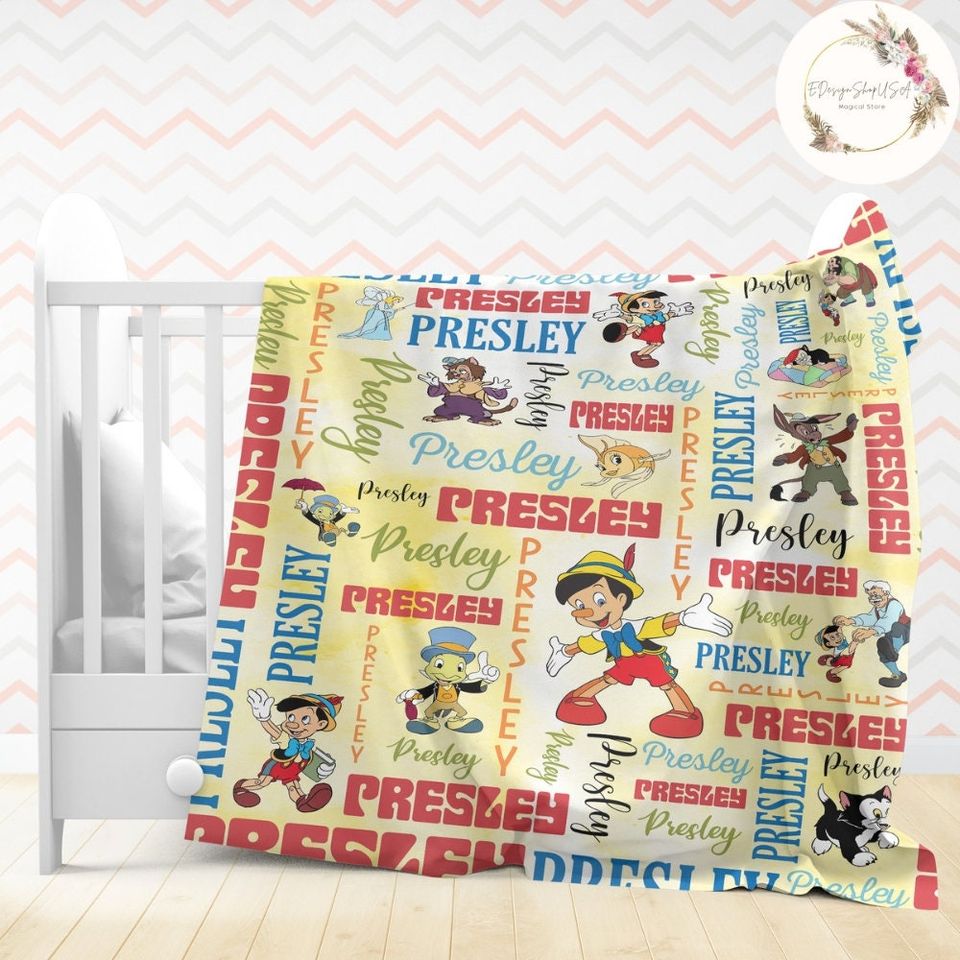 Personalized Watercolor Disney Pinocchio Blanket