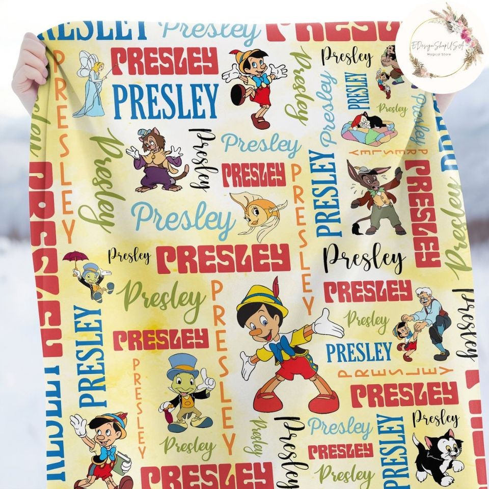 Personalized Watercolor Disney Pinocchio Blanket