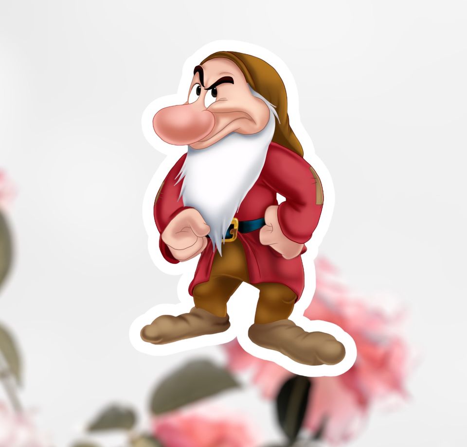 Seven Dwarfs Grumpy Sticker,  Disney Sticker Decal, Snow White Grumpy Sticker