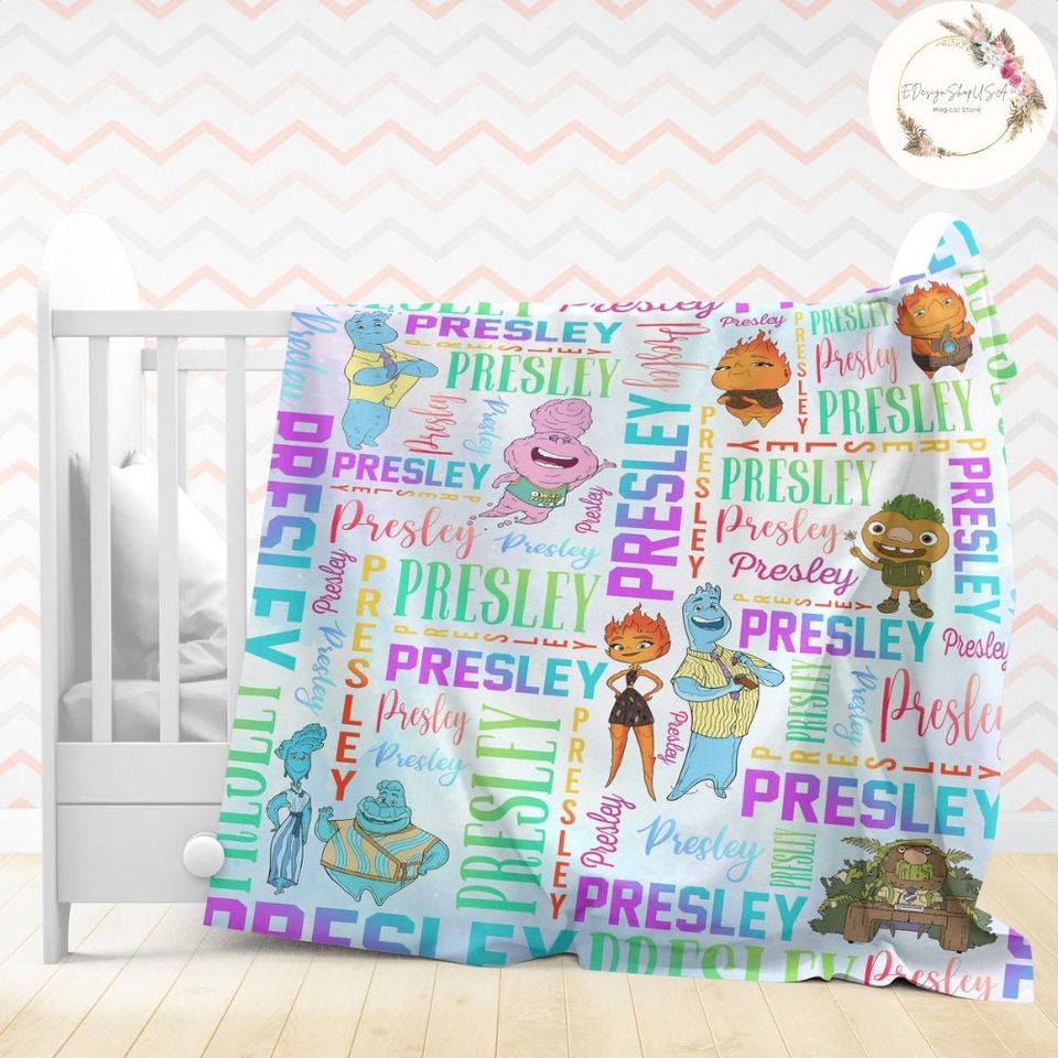 Personalized Watercolor Disney Pixar Elemental Blanket, Custom Name Blanket