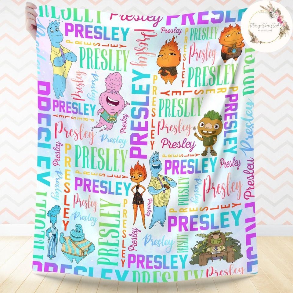Personalized Watercolor Disney Pixar Elemental Blanket, Custom Name Blanket