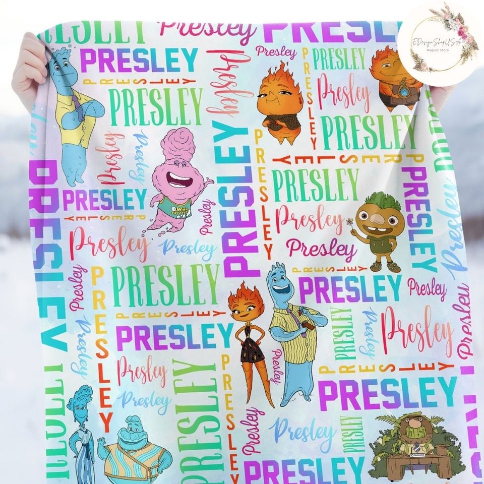 Personalized Watercolor Disney Pixar Elemental Blanket, Custom Name Blanket