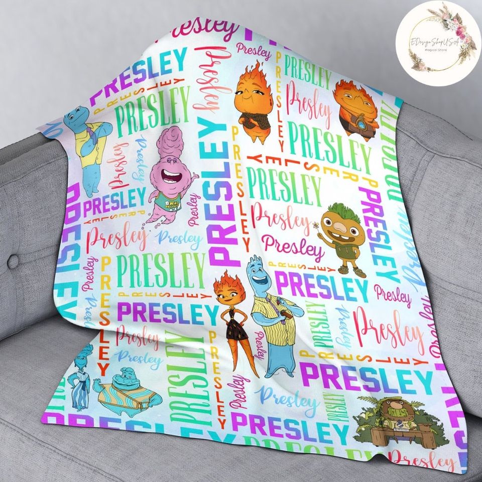 Personalized Watercolor Disney Pixar Elemental Blanket, Custom Name Blanket