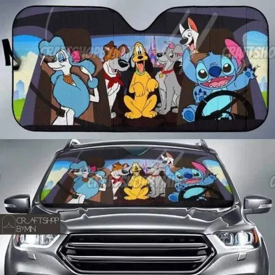 Disney Dogs Car Sun Shade, Goofy Pluto Stitch Lady And The Tramp Sunshade