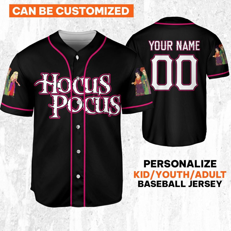 Personalized Hocus Pocus Sanderson Sisters Black Jersey, Disney Baseball Jersey