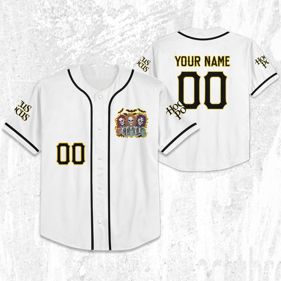 Personalized Hocus Pocus Skeleton Coffee White Jersey, Disney Baseball Jersey