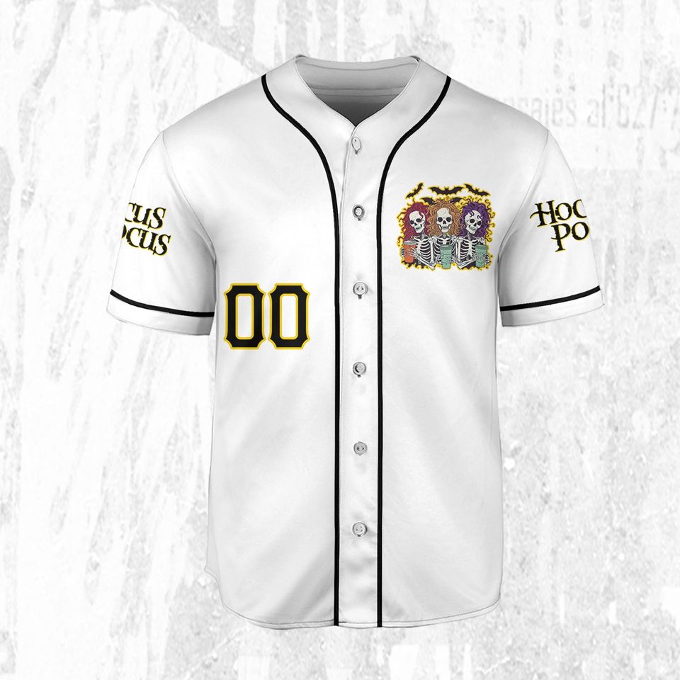 Personalized Hocus Pocus Skeleton Coffee White Jersey, Disney Baseball Jersey