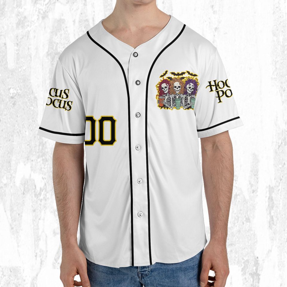 Personalized Hocus Pocus Skeleton Coffee White Jersey, Disney Baseball Jersey