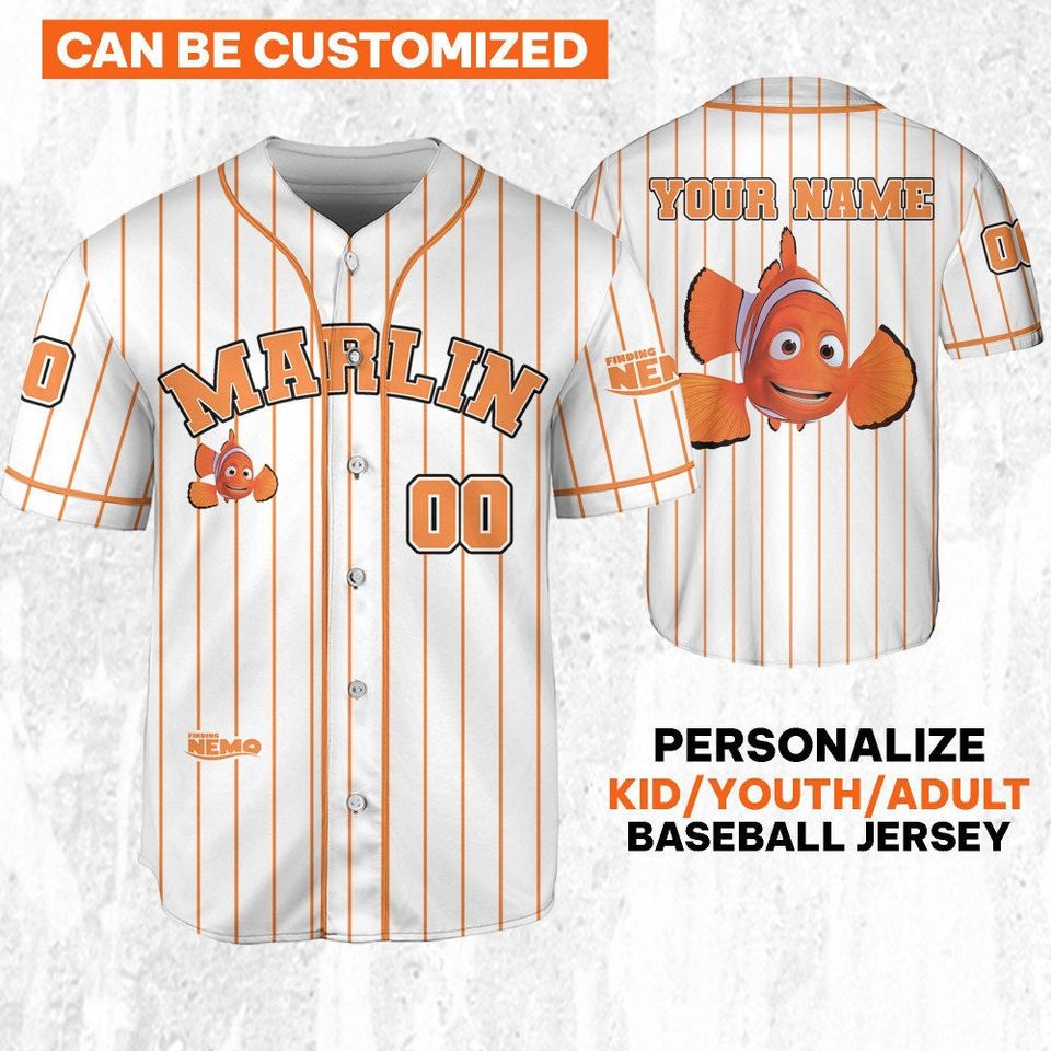 Personalize Finding Nemo Marlin Jersey, Disney Baseball Jersey Sports