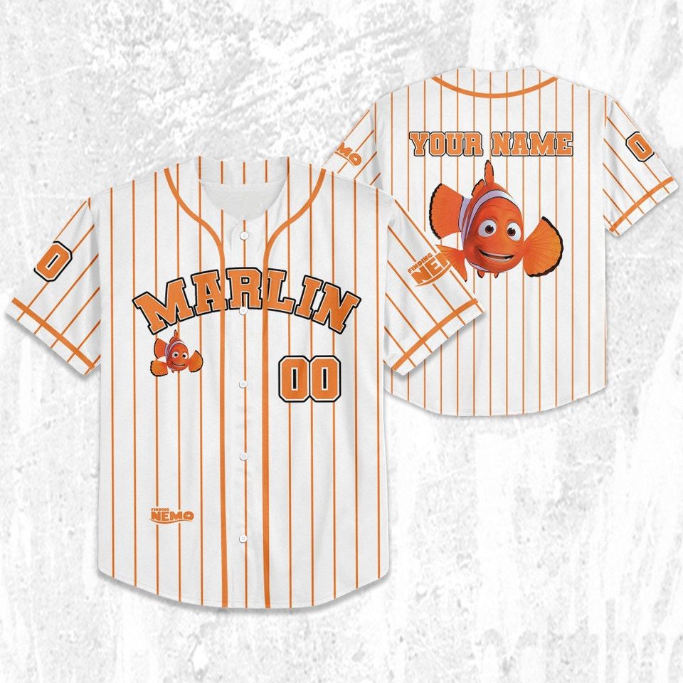 Personalize Finding Nemo Marlin Jersey, Disney Baseball Jersey Sports