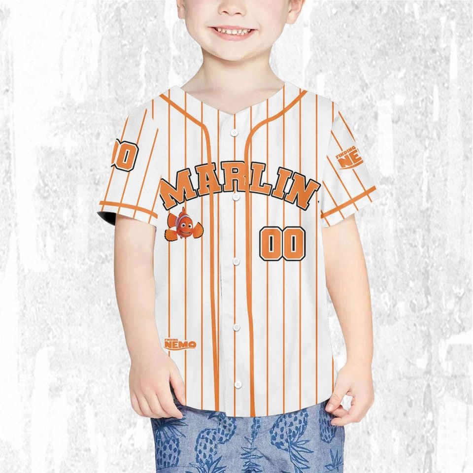 Personalize Finding Nemo Marlin Jersey, Disney Baseball Jersey Sports